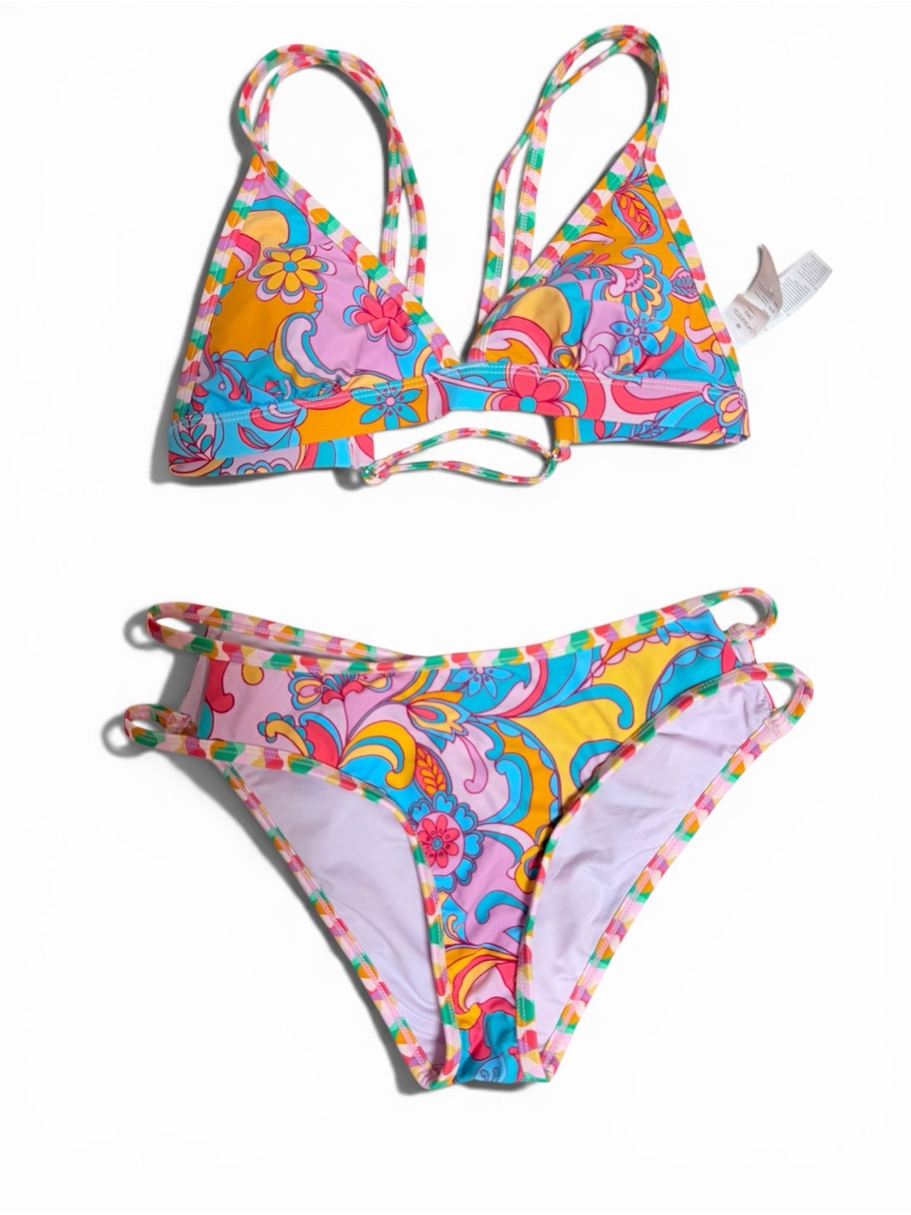 Cupshe Boho Wavy Striped Strappy V-Neck Top & Cutout Bikini Set | Medium | NWOT